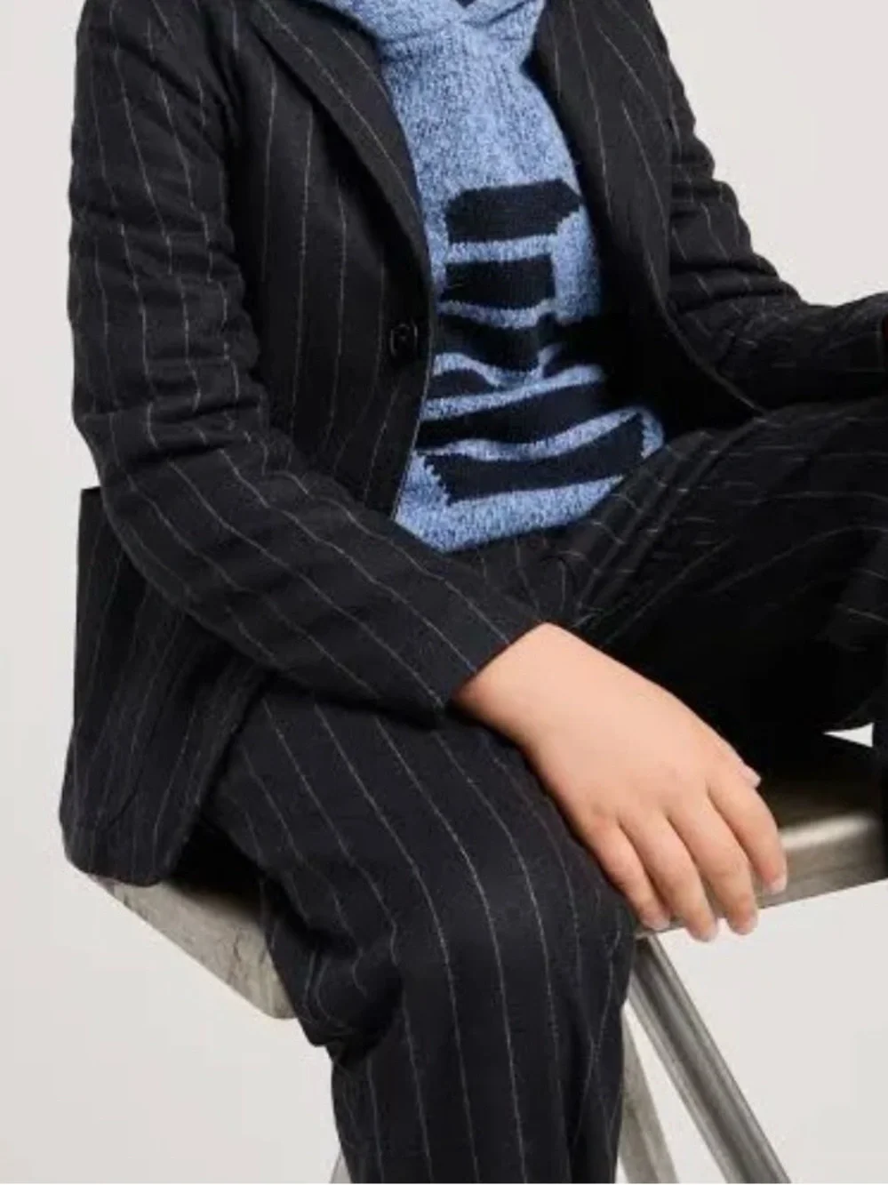 Giorgio Armani Baby Brown Pinstripe Blazer with Gold Emblem